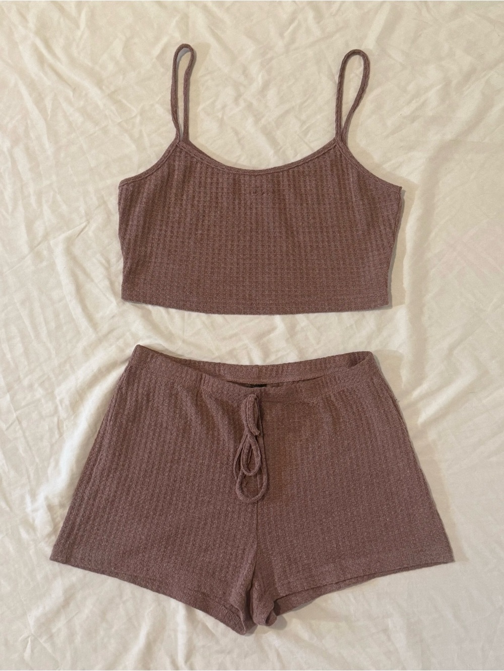 SHEIN Ribbed Mauve Cami & Drawstring Shorts Set